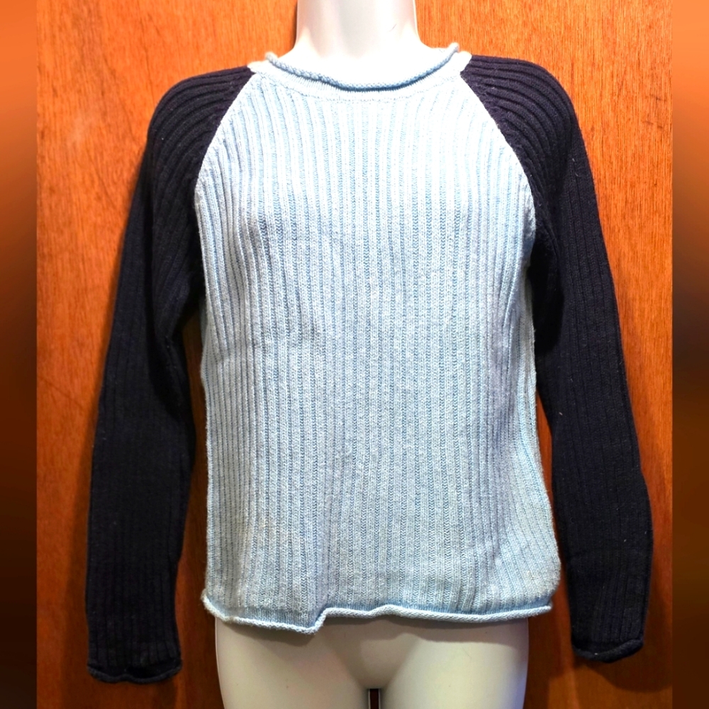 Great American Sweater Co. baby & navy blue jersey style cable knit sweater szL